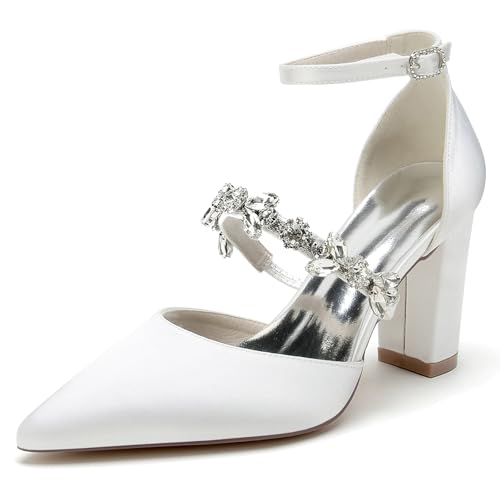 Elegant Rhinestone Strap Hochzeit ScHöhe Höhe Ferse für Damen Knöchelriemchen Dressy Pumps D Orsay Braut Heels Cocktail Party ScHöhe Satin White Size 42 Elegant Rhinestone Strap Hochzeit ScHöhe Höhe Ferse für Damen Knöchelriemchen Dressy Pumps D Orsay Braut Heels Cocktail Party ScHöhe Satin White Size 42 von Galindopia