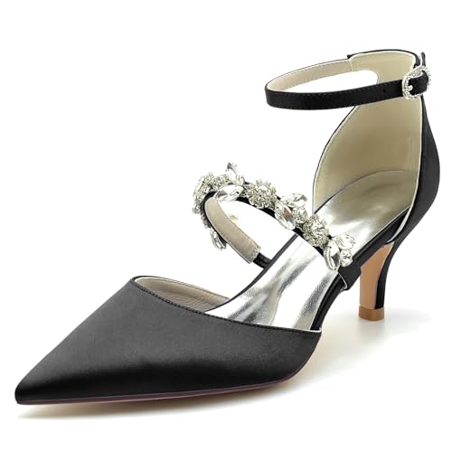 Elegant Rhinestone Strap Hochzeit ScHöhe Kitten Heel für Damen Knöchelriemchen Braut Heels Dressy Pumps D Orsay Cocktail Party ScHöhe Satin Black Size 37 Elegant Rhinestone Strap Hochzeit ScHöhe Kitten Heel für Damen Knöchelriemchen Braut Heels Dressy Pumps D Orsay Cocktail Party ScHöhe Satin Black Size 37 von Galindopia
