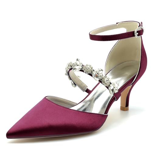 Elegant Rhinestone Strap Hochzeit ScHöhe Kitten Heel für Damen Knöchelriemchen Braut Heels Dressy Pumps D Orsay Cocktail Party ScHöhe Satin Burgundy Size 40 Elegant Rhinestone Strap Hochzeit ScHöhe Kitten Heel für Damen Knöchelriemchen Braut Heels Dressy Pumps D Orsay Cocktail Party ScHöhe Satin Burgundy Size 40 von Galindopia
