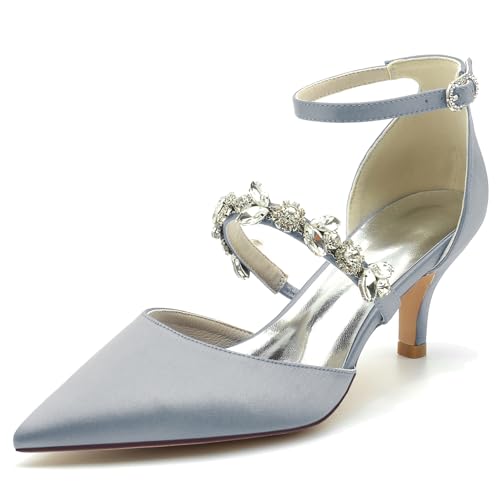 Elegant Rhinestone Strap Hochzeit ScHöhe Kitten Heel für Damen Knöchelriemchen Braut Heels Dressy Pumps D Orsay Cocktail Party ScHöhe Satin Silver Size 43 Elegant Rhinestone Strap Hochzeit ScHöhe Kitten Heel für Damen Knöchelriemchen Braut Heels Dressy Pumps D Orsay Cocktail Party ScHöhe Satin Silver Size 43 von Galindopia