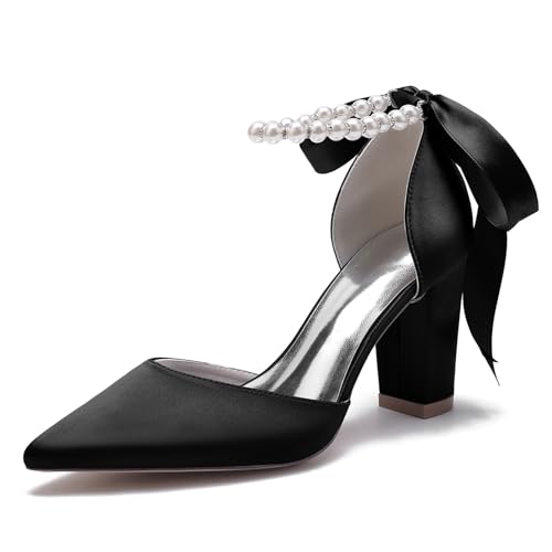 Elegant Ribbon Bow Pearl Hochzeit ScHöhe Höhe Ferse für Damen D Orsay Dressy Pumps Knöchelriemchen Braut Heels Cocktail Party ScHöhe Satin Black Size 42 Elegant Ribbon Bow Pearl Hochzeit ScHöhe Höhe Ferse für Damen D Orsay Dressy Pumps Knöchelriemchen Braut Heels Cocktail Party ScHöhe Satin Black Size 42 von Galindopia