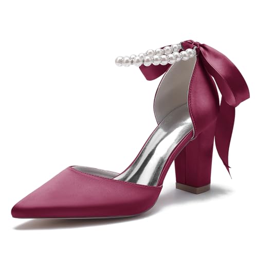 Elegant Ribbon Bow Pearl Hochzeit ScHöhe Höhe Ferse für Damen D Orsay Dressy Pumps Knöchelriemchen Braut Heels Cocktail Party ScHöhe Satin Cherry-Red Size 42 Elegant Ribbon Bow Pearl Hochzeit ScHöhe Höhe Ferse für Damen D Orsay Dressy Pumps Knöchelriemchen Braut Heels Cocktail Party ScHöhe Satin Cherry-Red Size 42 von Galindopia