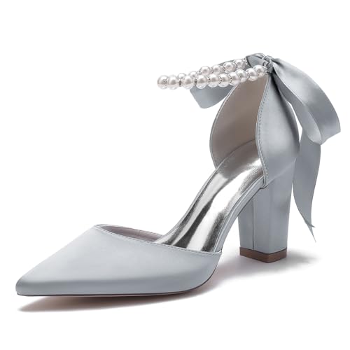 Elegant Ribbon Bow Pearl Hochzeit ScHöhe Höhe Ferse für Damen D Orsay Dressy Pumps Knöchelriemchen Braut Heels Cocktail Party ScHöhe Satin Silver Size 38 Elegant Ribbon Bow Pearl Hochzeit ScHöhe Höhe Ferse für Damen D Orsay Dressy Pumps Knöchelriemchen Braut Heels Cocktail Party ScHöhe Satin Silver Size 38 von Galindopia