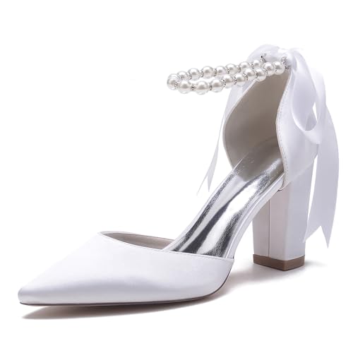 Elegant Ribbon Bow Pearl Hochzeit ScHöhe Höhe Ferse für Damen D Orsay Dressy Pumps Knöchelriemchen Braut Heels Cocktail Party ScHöhe Satin White Size 41 Elegant Ribbon Bow Pearl Hochzeit ScHöhe Höhe Ferse für Damen D Orsay Dressy Pumps Knöchelriemchen Braut Heels Cocktail Party ScHöhe Satin White Size 41 von Galindopia