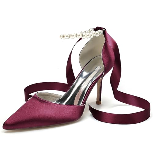 Elegant Ribbon Bow Pearl Hochzeit ScHöhe Stiletto für Damen Knöchelriemchen Braut Heels Dressy Pumps D Orsay Cocktail Party ScHöhe Satin Burgundy Size 42 Elegant Ribbon Bow Pearl Hochzeit ScHöhe Stiletto für Damen Knöchelriemchen Braut Heels Dressy Pumps D Orsay Cocktail Party ScHöhe Satin Burgundy Size 42 von Galindopia