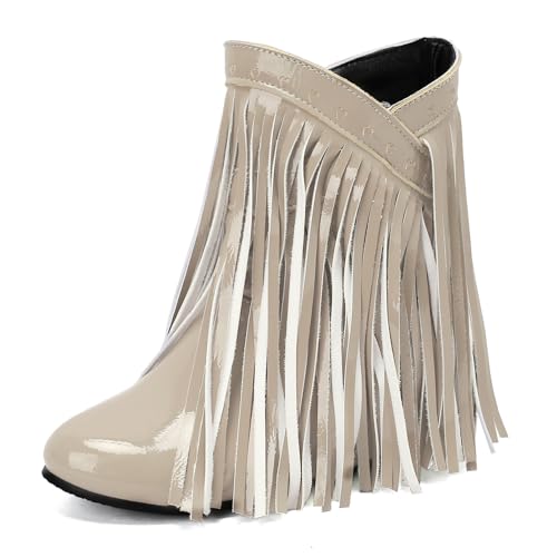 Galindopia DaHerren Ankle High Western Stiefel Franse Pointed Toe Chunky Wedge Increasing Heel Cowgirl Stiefel Quasten Schuhe Botas para Mujer Khaki Size 40 von Galindopia