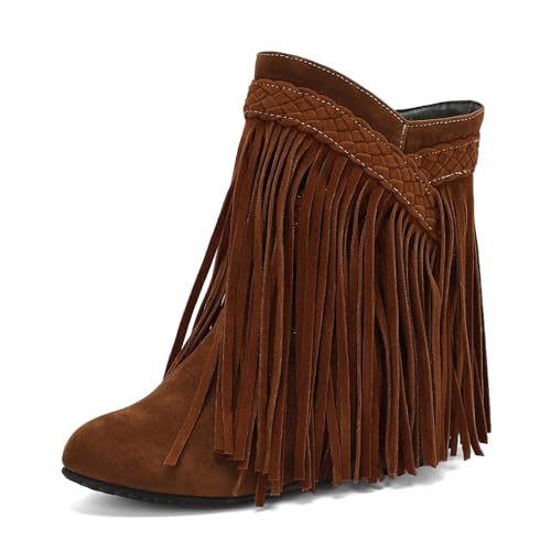 Galindopia DaHerren Ankle High Western Stiefel Franse Pointed Toe Chunky Wedge Increasing Heel Cowgirl Stiefel Quasten Schuhe Botas para Mujer Yellow Size 38 von Galindopia
