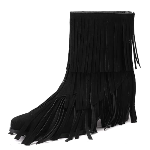 Galindopia DaHerren Chic Ugly Cowgirl Stiefel Ankle High Franse Covered Block High Heel Western Niedrige Stiefel Botas de Vaquero para Mujer Black Size 43 von Galindopia