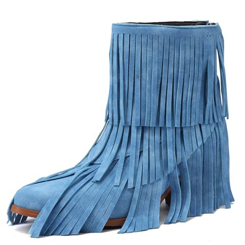 Galindopia DaHerren Chic Ugly Cowgirl Stiefel Ankle High Franse Covered Block High Heel Western Niedrige Stiefel Botas de Vaquero para Mujer Blue Size 42 von Galindopia