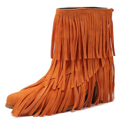 Galindopia DaHerren Chic Ugly Cowgirl Stiefel Ankle High Franse Covered Block High Heel Western Niedrige Stiefel Botas de Vaquero para Mujer Orange Size 34 von Galindopia