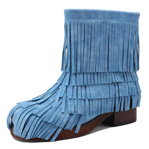 Galindopia DaHerren Chic Ugly Stiefel Ankle High Franse Covered Chunky Mid Heel Lug Sole Stiefel Casual Schuhe Botas de Vaquero para Mujer Blue Size 36 von Galindopia
