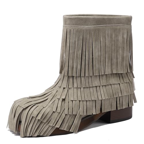 Galindopia DaHerren Chic Ugly Stiefel Ankle High Franse Covered Chunky Mid Heel Lug Sole Stiefel Casual Schuhe Botas de Vaquero para Mujer Khaki Size 41 von Galindopia