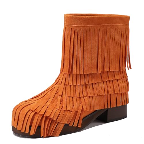 Galindopia DaHerren Chic Ugly Stiefel Ankle High Franse Covered Chunky Mid Heel Lug Sole Stiefel Casual Schuhe Botas de Vaquero para Mujer Orange Size 42 von Galindopia