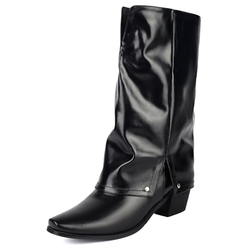 Galindopia DaHerren Cowgirl Stiefel Mid Calf Fold Over Colllar Block High Heel Jahrgang Western Halbe Stiefel Botas de Vaquero para Mujer Black Size 40 von Galindopia