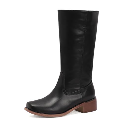 Galindopia DaHerren Mid Hohe Stiefel Square Toe Chunky Block Heel Gemütlich Low Heel Leisure Riding Stiefel Motorcycle Schuhe Botas para Mujer Black Size 38 von Galindopia
