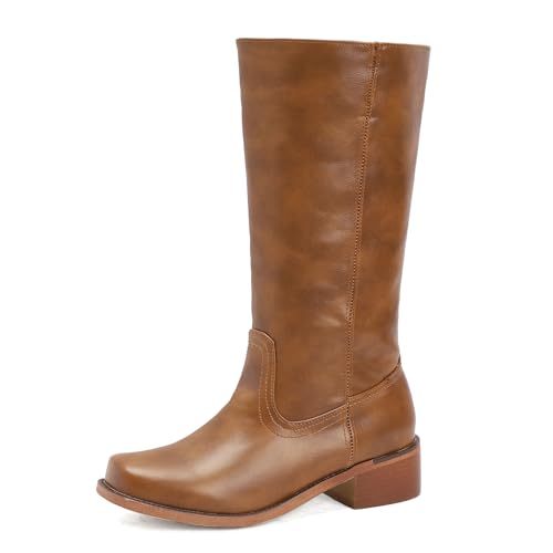 Galindopia DaHerren Mid Hohe Stiefel Square Toe Chunky Block Heel Gemütlich Low Heel Leisure Riding Stiefel Motorcycle Schuhe Botas para Mujer Yellow-Brown Size 43 von Galindopia