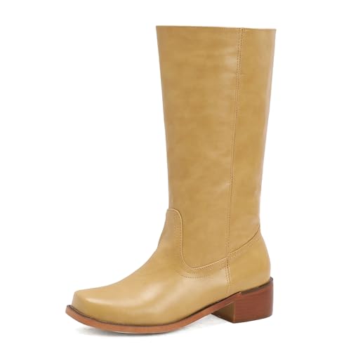Galindopia DaHerren Mid Hohe Stiefel Square Toe Chunky Block Heel Gemütlich Low Heel Leisure Riding Stiefel Motorcycle Schuhe Botas para Mujer Yellow Size 42 von Galindopia