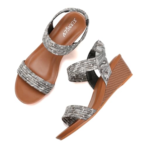 Galindopia DaHerren Wedge Sandalen Rhinestone Bohemia Sommer Strand Schuhe Elastisch Knöchelriemchen Gemütlich Cushion Padded Dressy Cage Sandalen Open Toe Black Size 36 von Galindopia