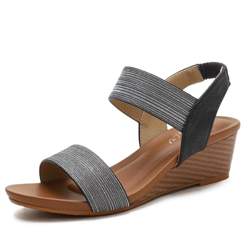 Galindopia DaHerren Wedge Sandalen Rhinestone Bohemia Sommer Strand Schuhe Elastisch Knöchelriemchen Gemütlich Cushion Padded Dressy Cage Sandalen Open Toe Black Size 40 von Galindopia