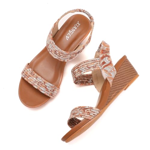 Galindopia DaHerren Wedge Sandalen Rhinestone Bohemia Sommer Strand Schuhe Elastisch Knöchelriemchen Gemütlich Cushion Padded Dressy Cage Sandalen Open Toe Camel Size 40 von Galindopia