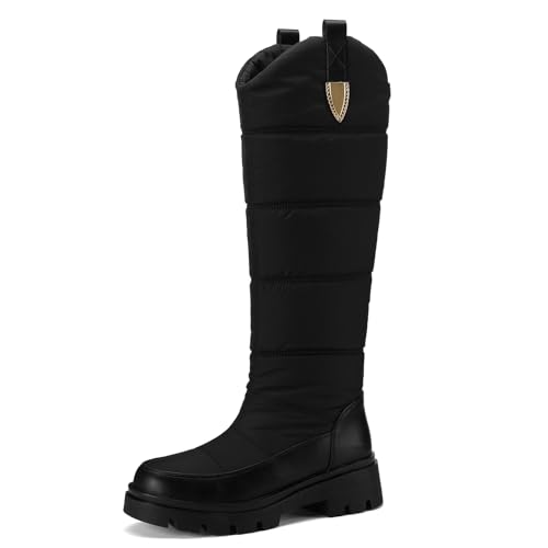 Galindopia Damen Schneestiefel Knee High Warm Gefüttert Winter Schuhe Wasserfeste Fell Lining Down Puffer Stiefel Nonslip Outdoor Botas para Mujer Black Size 35 von Galindopia