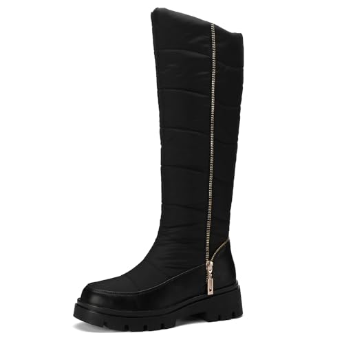 Galindopia Damen Schneestiefel Knee High Warm Gefüttert Winter Schuhe Wasserfeste Fell Lining Down Puffer Stiefel Nonslip Outdoor Botas para Mujer Black Size 35 von Galindopia