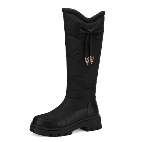 Galindopia Damen Schneestiefel Knee High Warm Gefüttert Winter Schuhe Wasserfeste Fell Lining Down Puffer Stiefel Nonslip Outdoor Botas para Mujer Black Size 40 von Galindopia