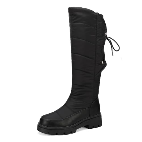 Galindopia Damen Schneestiefel Knee High Warm Gefüttert Winter Schuhe Wasserfeste Fell Lining Down Puffer Stiefel Nonslip Outdoor Botas para Mujer Black Size 41 von Galindopia