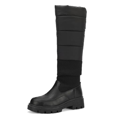 Galindopia Damen Schneestiefel Knee High Warm Gefüttert Winter Schuhe Wasserfeste Fell Lining Down Puffer Stiefel Nonslip Outdoor Botas para Mujer Black Size 43 von Galindopia