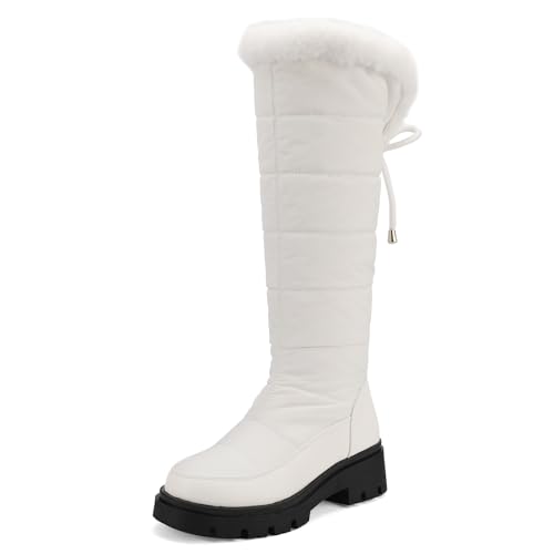 Galindopia Damen Schneestiefel Knee High Warm Gefüttert Winter Schuhe Wasserfeste Fell Lining Down Puffer Stiefel Nonslip Outdoor Botas para Mujer White Size 38 von Galindopia