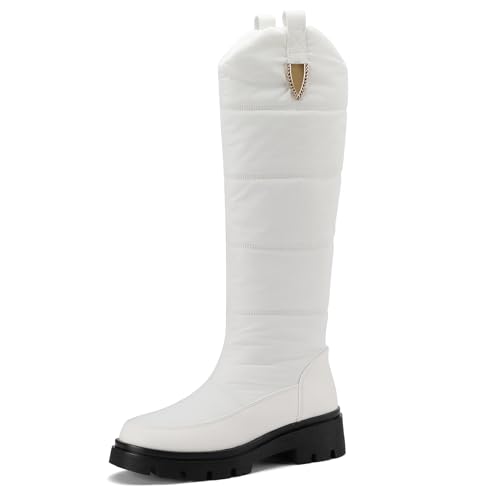 Galindopia Damen Schneestiefel Knee High Warm Gefüttert Winter Schuhe Wasserfeste Fell Lining Down Puffer Stiefel Nonslip Outdoor Botas para Mujer White Size 41 von Galindopia