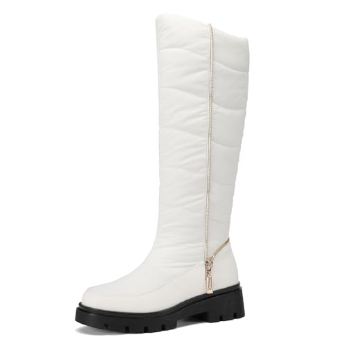 Galindopia Damen Schneestiefel Knee High Warm Gefüttert Winter Schuhe Wasserfeste Fell Lining Down Puffer Stiefel Nonslip Outdoor Botas para Mujer White Size 44 von Galindopia