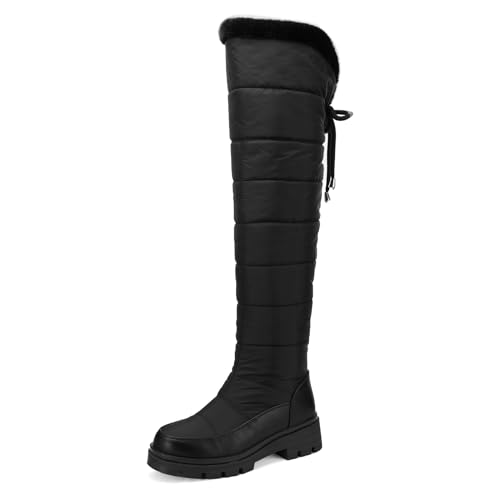 Galindopia Damen Schneestiefel Thigh High Warm Gefüttert Winter Schuhe Wasserfeste Fell Lining Down Puffer Stiefel Nonslip Outdoor Botas para Mujer Black Size 39 von Galindopia
