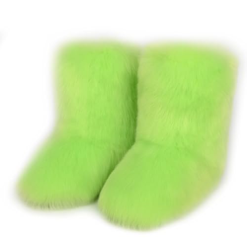 Galindopia Damen Sü? Fluffy Stiefel Warm Gefüttert Winter Schneestiefel Faux Fox Fell Schuhe Festival Schuhe Fellry Feet Paws Rave Custome Fuzzy Leg Warm Gefütterter Outdoor Chartreuse Size 43 von Galindopia