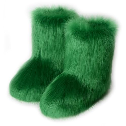 Galindopia Damen Sü? Fluffy Stiefel Warm Gefüttert Winter Schneestiefel Faux Fox Fell Schuhe Festival Schuhe Fellry Feet Paws Rave Custome Fuzzy Leg Warm Gefütterter Outdoor Green Size 40 von Galindopia