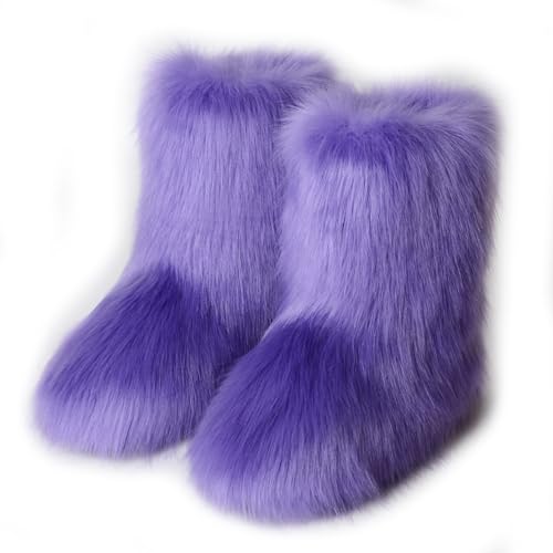 Galindopia Damen Sü? Fluffy Stiefel Warm Gefüttert Winter Schneestiefel Faux Fox Fell Schuhe Festival Schuhe Fellry Feet Paws Rave Custome Fuzzy Leg Warm Gefütterter Outdoor Light-Purple Size 41 von Galindopia