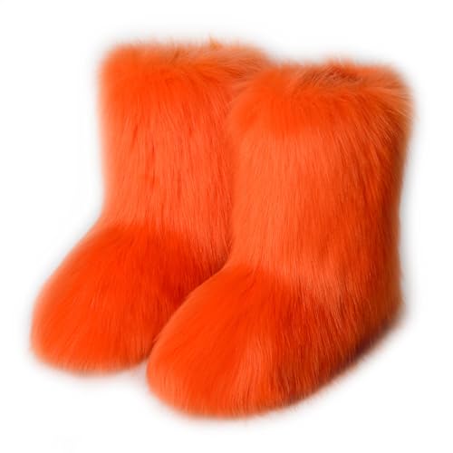 Galindopia Damen Sü? Fluffy Stiefel Warm Gefüttert Winter Schneestiefel Faux Fox Fell Schuhe Festival Schuhe Fellry Feet Paws Rave Custome Fuzzy Leg Warm Gefütterter Outdoor Orange Size 38 von Galindopia