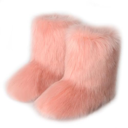Galindopia Damen Sü? Fluffy Stiefel Warm Gefüttert Winter Schneestiefel Faux Fox Fell Schuhe Festival Schuhe Fellry Feet Paws Rave Custome Fuzzy Leg Warm Gefütterter Outdoor Pink Size 38 von Galindopia