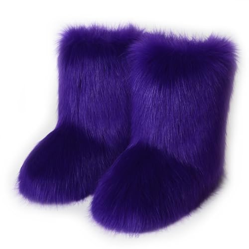 Galindopia Damen Sü? Fluffy Stiefel Warm Gefüttert Winter Schneestiefel Faux Fox Fell Schuhe Festival Schuhe Fellry Feet Paws Rave Custome Fuzzy Leg Warm Gefütterter Outdoor Purple Size 41 von Galindopia