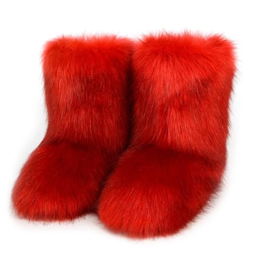 Galindopia Damen Sü? Fluffy Stiefel Warm Gefüttert Winter Schneestiefel Faux Fox Fell Schuhe Festival Schuhe Fellry Feet Paws Rave Custome Fuzzy Leg Warm Gefütterter Outdoor Red Size 39 von Galindopia