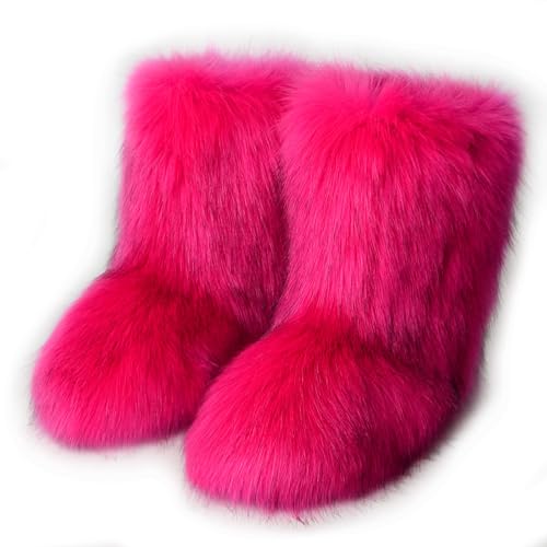 Galindopia Damen Sü? Fluffy Stiefel Warm Gefüttert Winter Schneestiefel Faux Fox Fell Schuhe Festival Schuhe Fellry Feet Paws Rave Custome Fuzzy Leg Warm Gefütterter Outdoor Rosered Size 37 von Galindopia