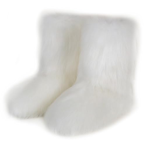 Galindopia Damen Sü? Fluffy Stiefel Warm Gefüttert Winter Schneestiefel Faux Fox Fell Schuhe Festival Schuhe Fellry Feet Paws Rave Custome Fuzzy Leg Warm Gefütterter Outdoor White Size 41 von Galindopia