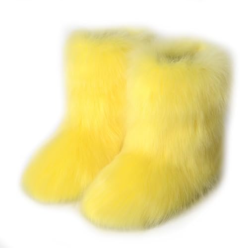Galindopia Damen Sü? Fluffy Stiefel Warm Gefüttert Winter Schneestiefel Faux Fox Fell Schuhe Festival Schuhe Fellry Feet Paws Rave Custome Fuzzy Leg Warm Gefütterter Outdoor Yellow Size 42 von Galindopia