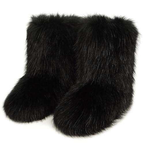 Galindopia Damen Sü? Fluffy Stiefel Warm Gefüttert Winter Schneestiefel with Faux Raccoon Fell Schuhe Custome Festival Schuhe Fellry Feet Paws Rave Fuzzy Leg Warm Gefütterter Outdoor Black Size 37 von Galindopia
