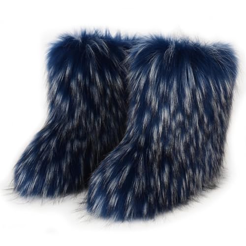 Galindopia Damen Sü? Fluffy Stiefel Warm Gefüttert Winter Schneestiefel with Faux Raccoon Fell Schuhe Custome Festival Schuhe Fellry Feet Paws Rave Fuzzy Leg Warm Gefütterter Outdoor Blue Size 38 von Galindopia