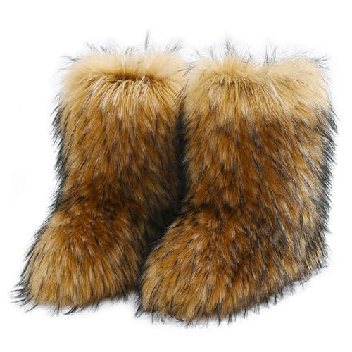 Galindopia Damen Sü? Fluffy Stiefel Warm Gefüttert Winter Schneestiefel with Faux Raccoon Fell Schuhe Custome Festival Schuhe Fellry Feet Paws Rave Fuzzy Leg Warm Gefütterter Outdoor Brown Size 41 von Galindopia