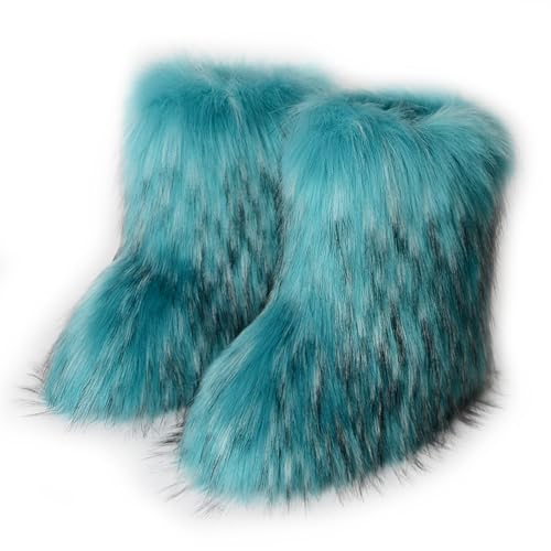 Galindopia Damen Sü? Fluffy Stiefel Warm Gefüttert Winter Schneestiefel with Faux Raccoon Fell Schuhe Custome Festival Schuhe Fellry Feet Paws Rave Fuzzy Leg Warm Gefütterter Outdoor Green Size 43 von Galindopia