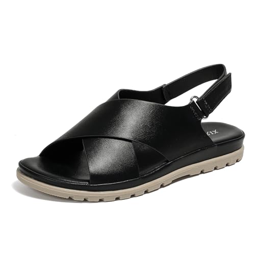 Galindopia Flach Cross Strap Slide Slide Casual Ohne Verschluss Arch Support Orthopetic Footbed Cushioned Gemütlich Strand Vacation Walking Schuhe Black Size 38 von Galindopia