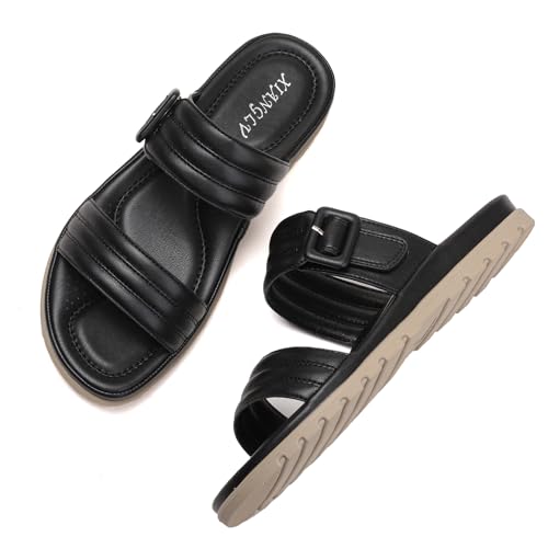 Galindopia Flach Cross Strap Slide Slide Casual Ohne Verschluss Arch Support Orthopetic Footbed Cushioned Gemütlich Strand Vacation Walking Schuhe Black Size 41 von Galindopia