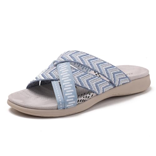 Galindopia Flach Cross Strap Slide Slide Casual Ohne Verschluss Arch Support Orthopetic Footbed Cushioned Gemütlich Strand Vacation Walking Schuhe Blue Size 39 Galindopia Flach Cross Strap Slide Slide Casual Ohne Verschluss Arch Support Orthopetic Footbed Cushioned Gemütlich Strand Vacation Walking Schuhe Blue Size 39 von Galindopia